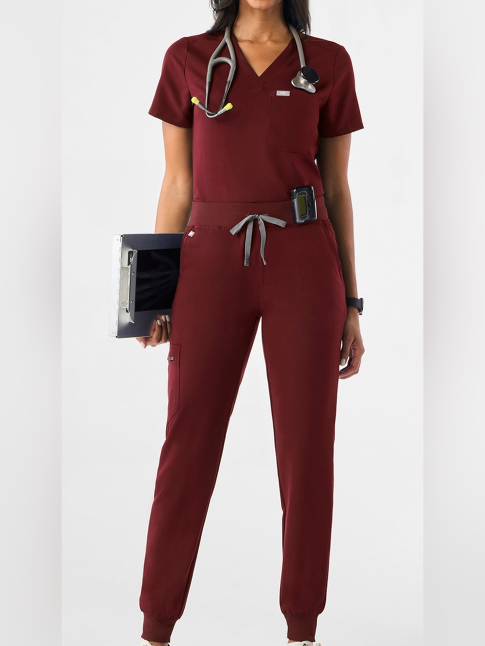 Figs Women's Deep Burgundy joggers and scrub top